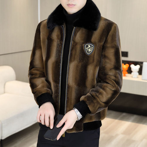 皮衣外套男翻领拉链加厚夹克