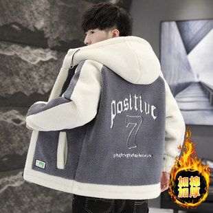羔羊绒夹克男连帽秋冬款韩版宽松颗粒绒棉服外套男加厚保暖棉衣服