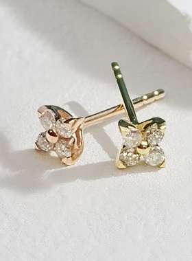 18k金真钻耳钉满镶20分简约时尚精致百搭款钻石耳饰