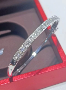 18k金网红T方经典钻石手镯1.2克拉简约满钻满镶大气高定款钻石手