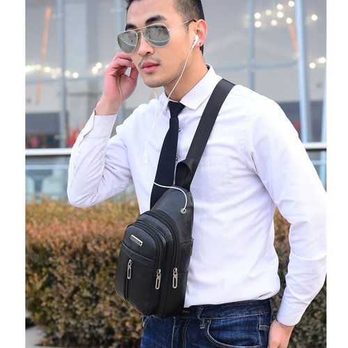 男士胸包新款时尚户外旅行潮流斜挎包亚马逊简约休闲纯色单肩包