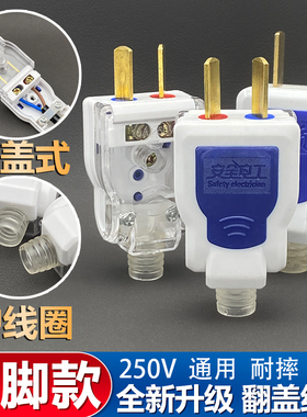 【全新升级】加厚安全透明插头纯铜两用耐高温插头二脚带护线套