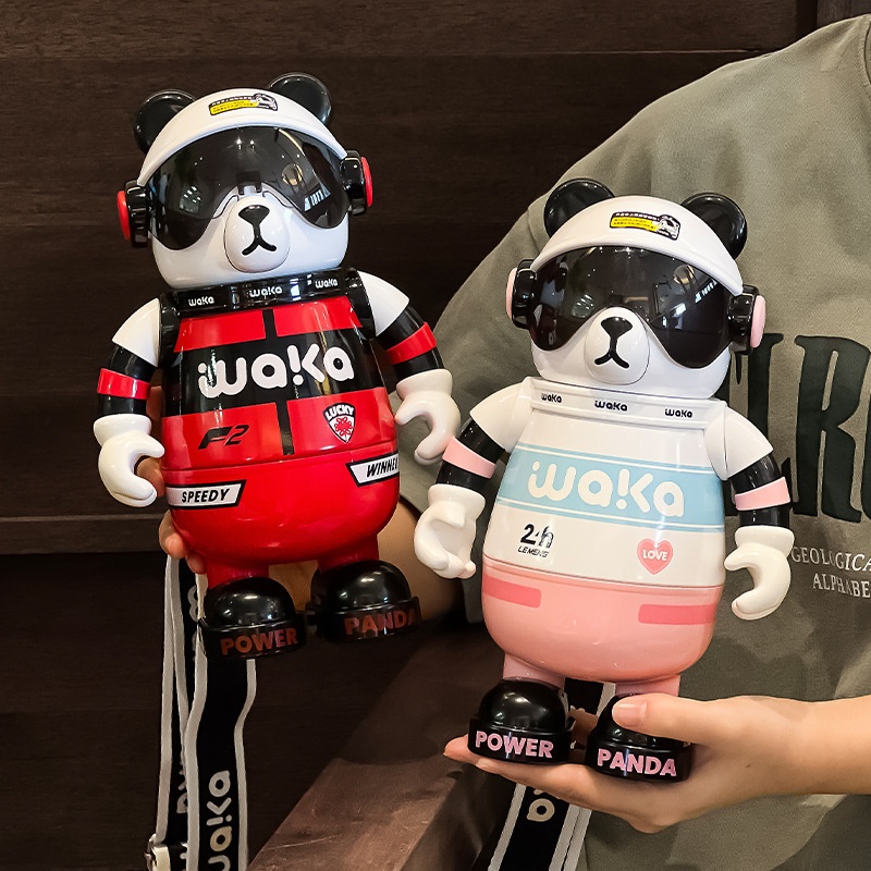 2025waka熊猫手办保温杯幼儿园吸管水杯夏男女儿童水壶小学生