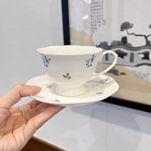 法式复古蓝色碎花陶瓷咖啡杯碟
