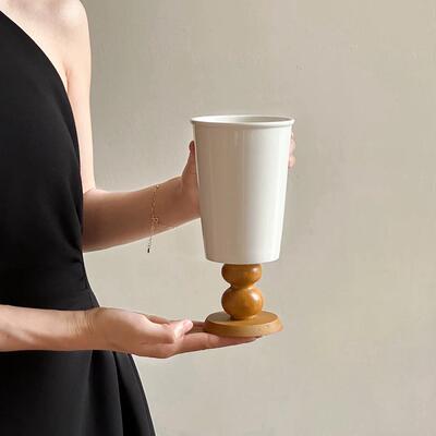 木质高脚陶瓷花瓶摆件客厅