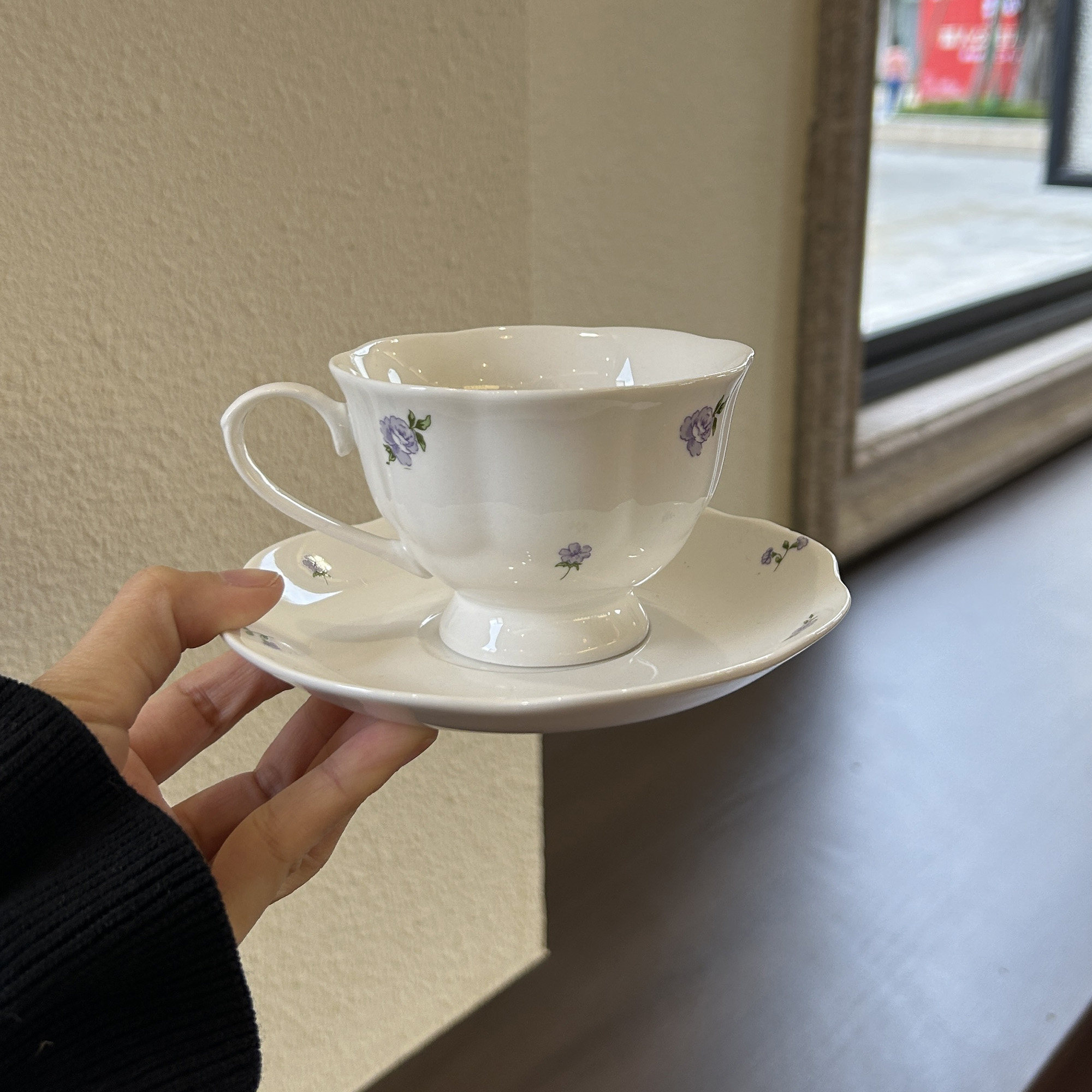 法式复古紫色碎花陶瓷咖啡杯 拿铁杯 下午茶杯碟 红茶杯小众礼物