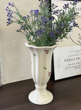 法式复古奶油色花瓶陶瓷高脚花器