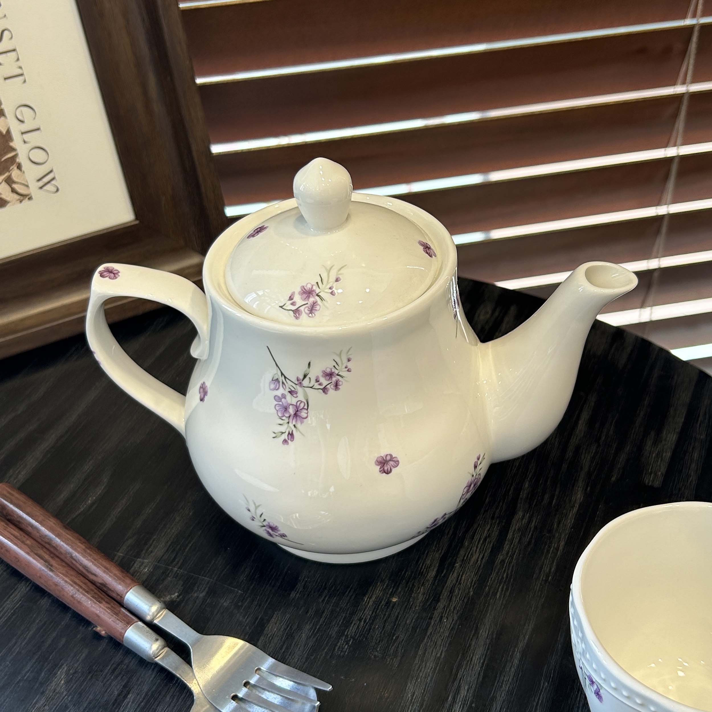法式紫罗兰碎花茶壶陶瓷咖啡壶