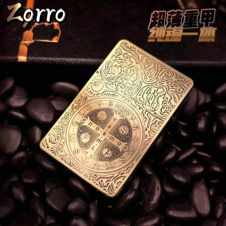 祝融-佐罗zl8原铜超薄煤油打火机精雕镶嵌彩贝个性时尚男士收藏送