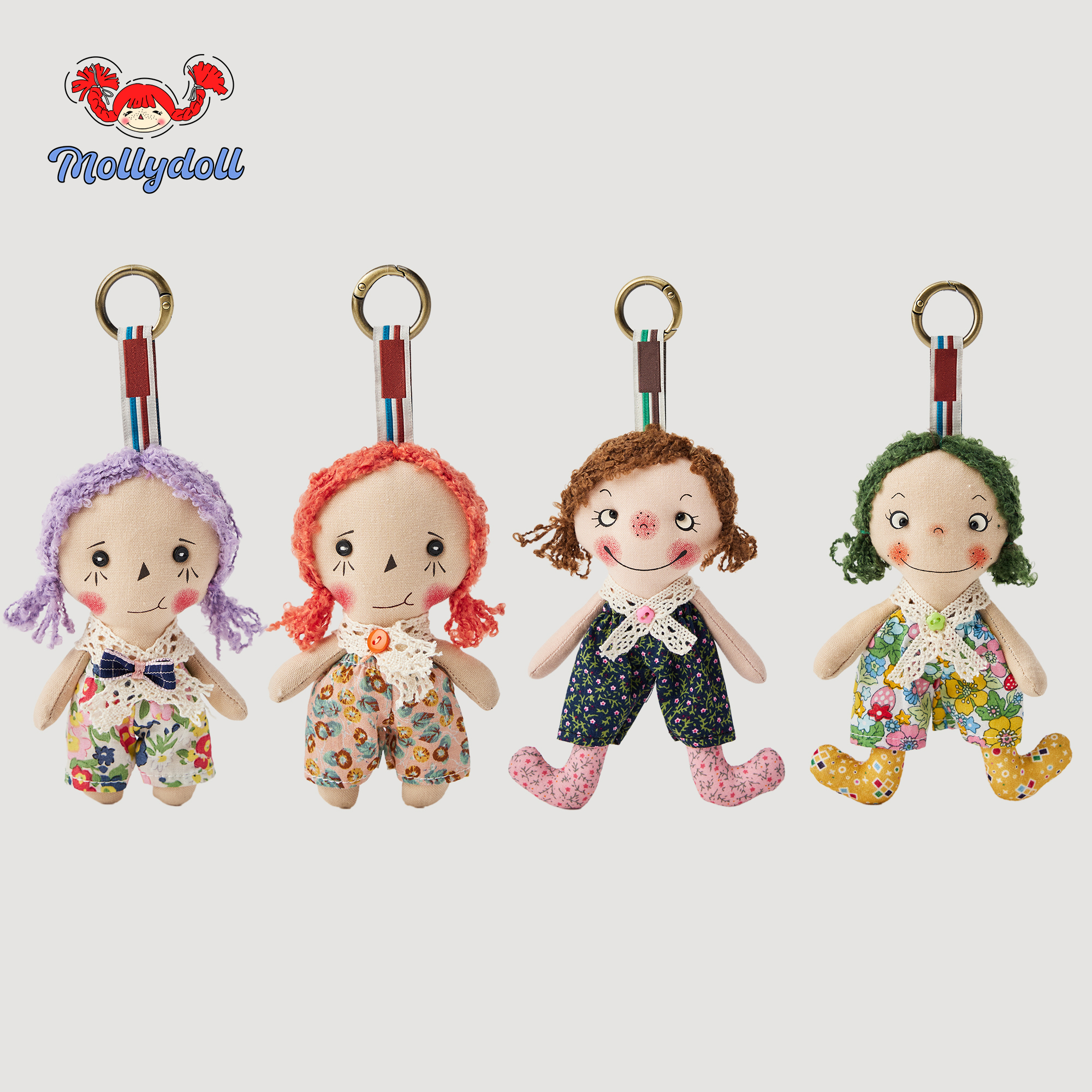 Mollydoll复古手工娃娃毛绒玩偶包包挂件生日圣诞礼物钥匙扣车挂