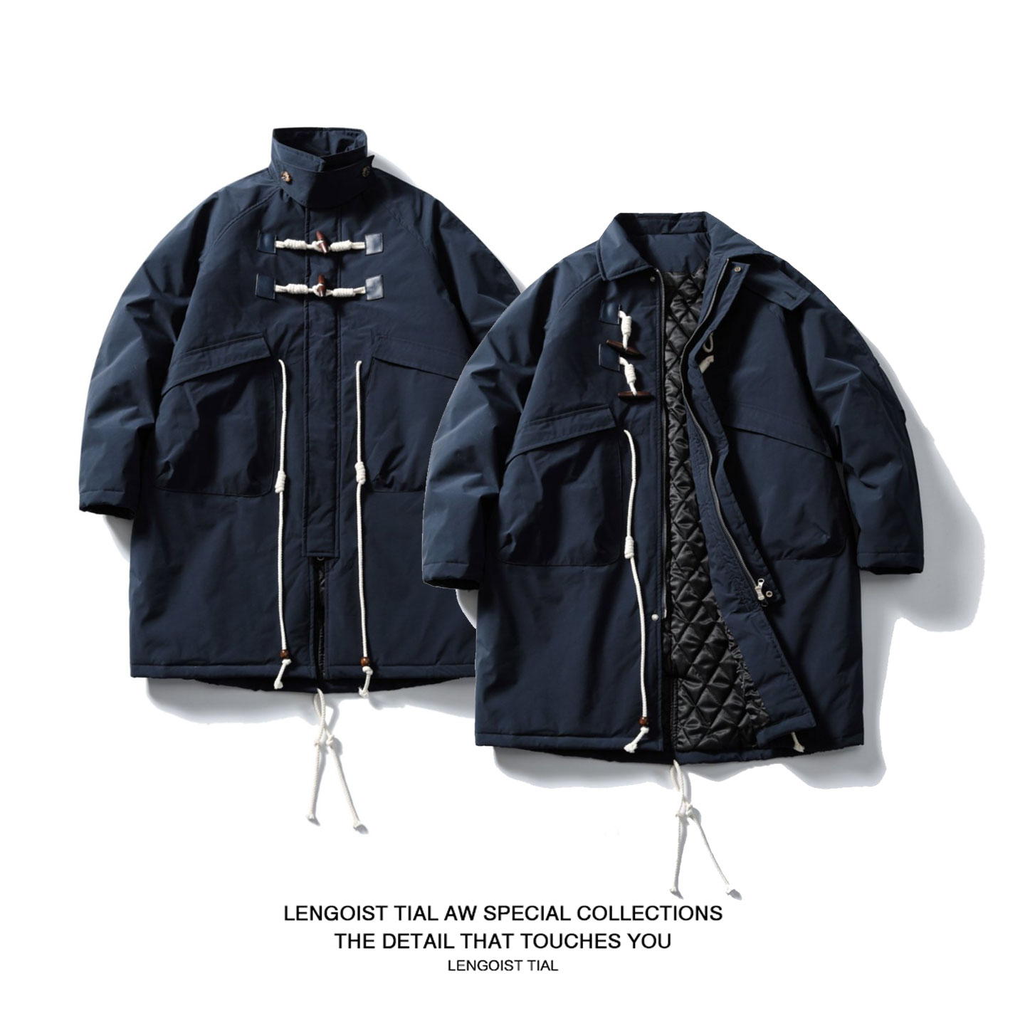 复古oldschool冬季新款羊角扣潮日系棉服男女复古长款棉衣外套