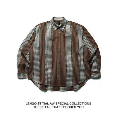 MIXED PATCHWORK SHIRT日系拼接面料廓形长袖纯棉海岸破坏风衬衫