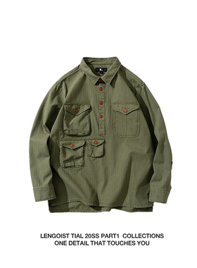 m51 light jacket厚实套头多袋亨利领男宽松绿色工装军事风格衬衫