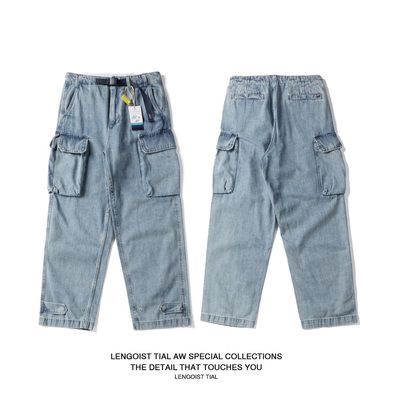 26AW日系潮流复古水洗牛仔裤立体多口袋紫标5365宽松廓形工装长裤