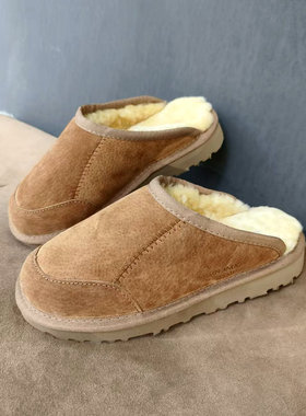 澳洲布兰德轻奢羊毛拖鞋  男女皮毛一体包头棉拖保暖家居大码真皮