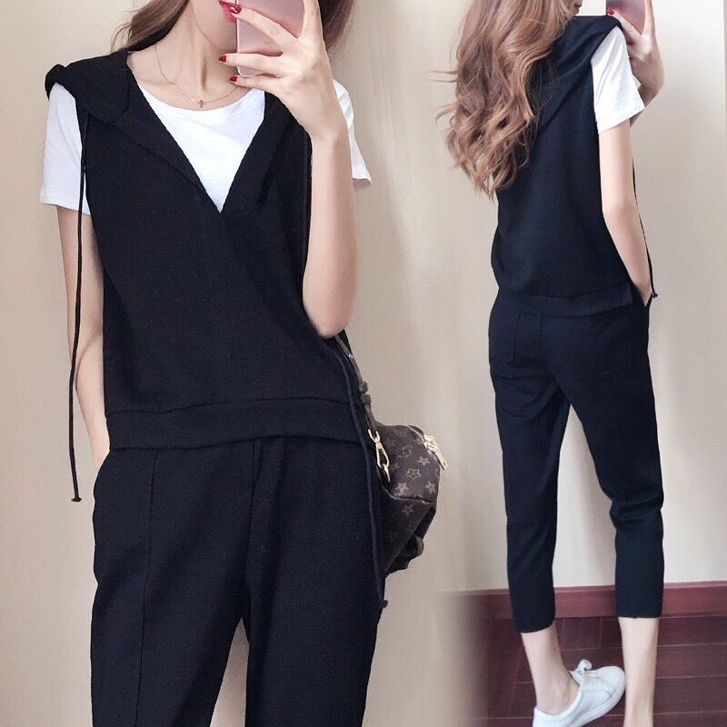 Shorty Playful Save worry collocation Western style fashion suit 2019 Spring and summer new pattern Hooded Vest Three-piece Suitein the Women's clothing/Boutique , Set/Student uniforms/Work uniforms , Fashion Set  category - from Buy2taobao.com to provide professional Taobao agent buy service