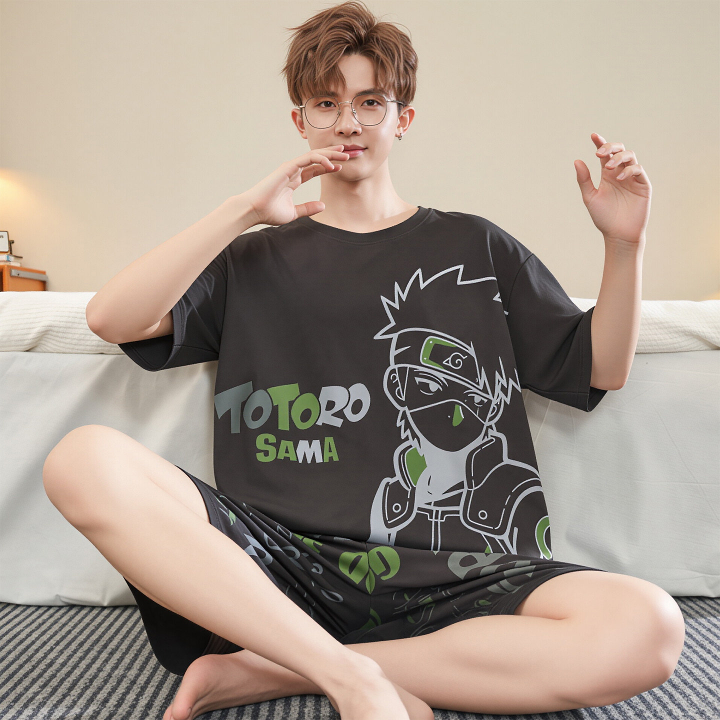 火影忍者男夏薄款短袖睡衣套装