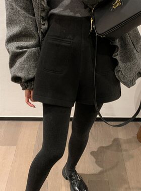 黑色毛呢短裤女大码胖妹妹2026秋冬新款高腰宽松显瘦A字阔腿靴裤