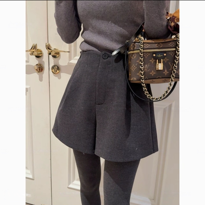 毛呢短裤女秋冬大码胖mm显瘦高腰呢子百搭靴裤外穿打底a字阔腿裤