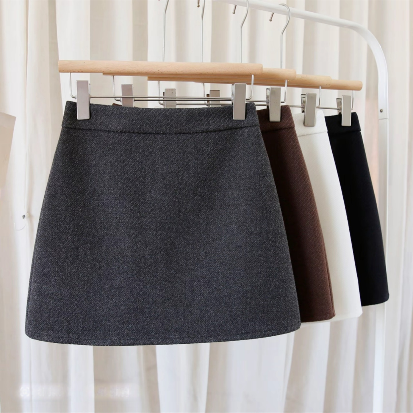 深灰色毛呢短裙大码a字裙半身裙