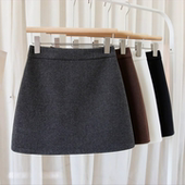 深灰色毛呢短裙大码 a字裙半身裙女秋冬黑色包臀裙裤 呢子百搭显瘦
