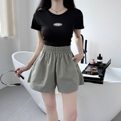 大码 女生韩版 显瘦水洗春夏季 时尚 新款 高腰休闲短裤 宽松休闲阔腿裤