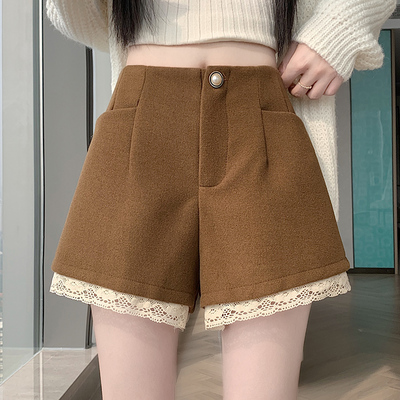 加厚蕾丝阔腿短裤女大码胖mm秋冬外穿高腰显瘦休闲百搭a字靴裤女