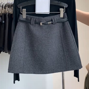 显瘦防走光包臀短裙 高腰修身 大码 胖mm气质复古毛呢半身裙女秋冬季