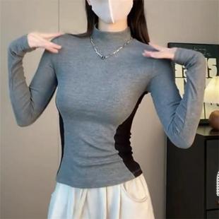 小众气质百搭秋冬上衣打底衫 胖mm纯欲辣妹显瘦遮肚子T恤 女冬大码