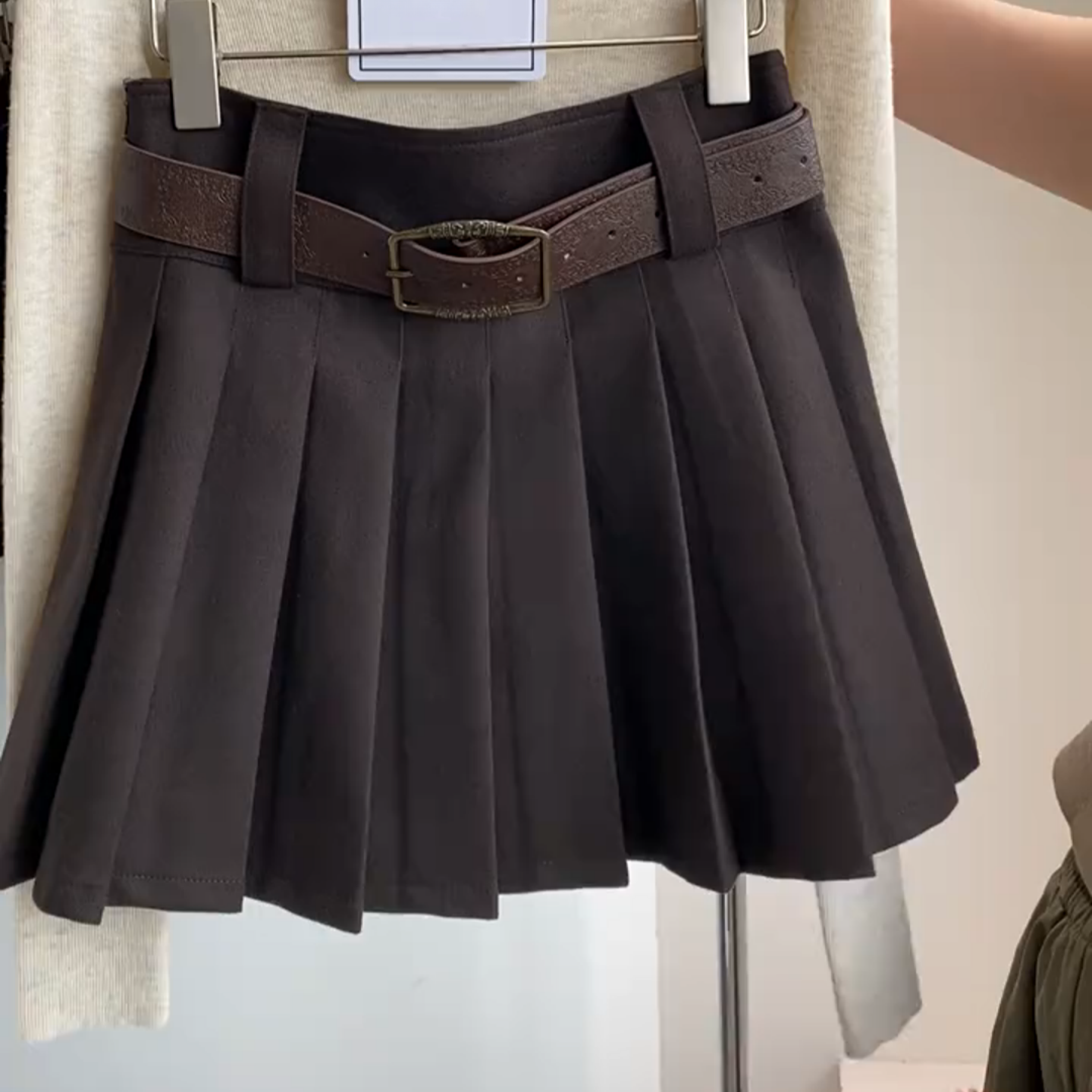 高腰显瘦毛呢半身裙女新款秋冬装梨形身材百褶A字伞裙小个子短裙