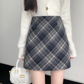 秋冬韩系毛呢半身裙女2025高腰a字显瘦修身 包臀裙复古格子短裙子