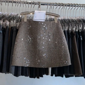 欧货重工亮片短裙女大码 胖mm2025秋冬新款 高腰显瘦毛呢A字包臀裙