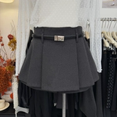 胖mm秋冬2025新款 假两件灰色毛呢百褶短裙裤 女大码 高腰a字半身裙