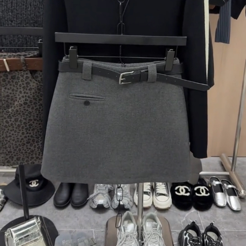 灰色毛呢a字半身裙女2025秋冬季新款小个子加厚高腰包臀裙短裙子