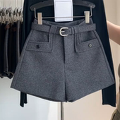 百搭显瘦A字阔腿裤 外穿毛呢短裤 女小个子2025年秋冬灰色高腰靴裤
