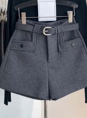 外穿毛呢短裤女小个子2025年秋冬灰色高腰靴裤百搭显瘦A字阔腿裤