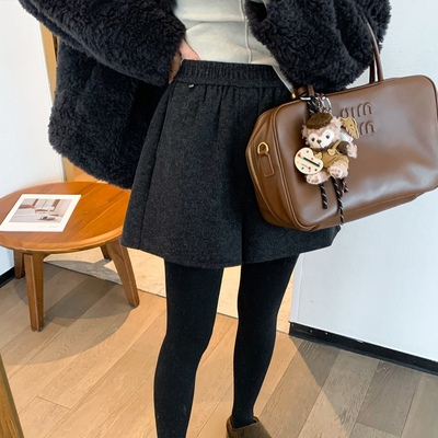 巨好看毛呢短裤女外穿秋冬2025新款大码胖mm高腰a字宽松阔短裤女