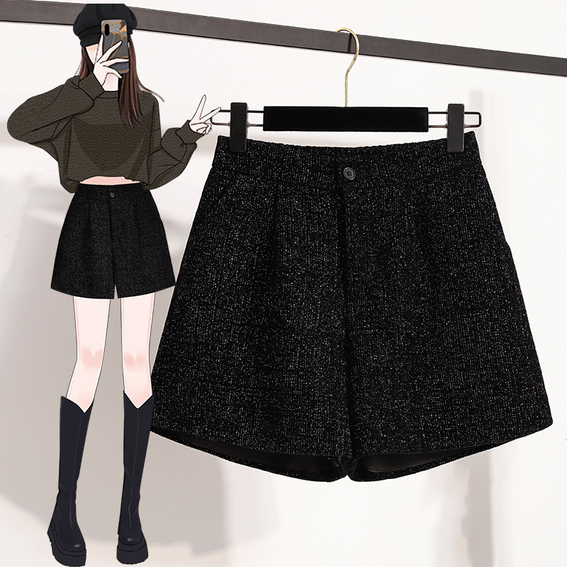 黑色短裤女外穿2025秋冬新款大码胖mm阔腿灯芯绒高腰显瘦A字靴裤