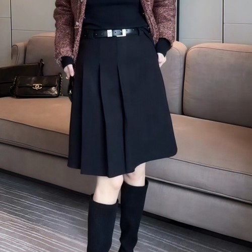黑色百褶裙高腰大码胖mm半身裙女秋冬梨形身材显瘦a字裙百搭中裙