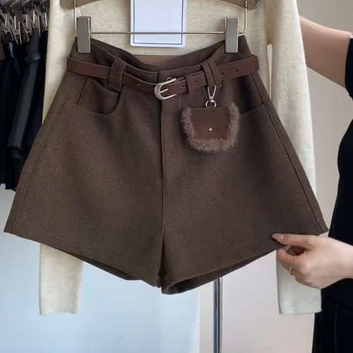 复古咖色短裤女大码胖mm2025秋冬新款显瘦辣妹外穿高腰靴裤休闲裤