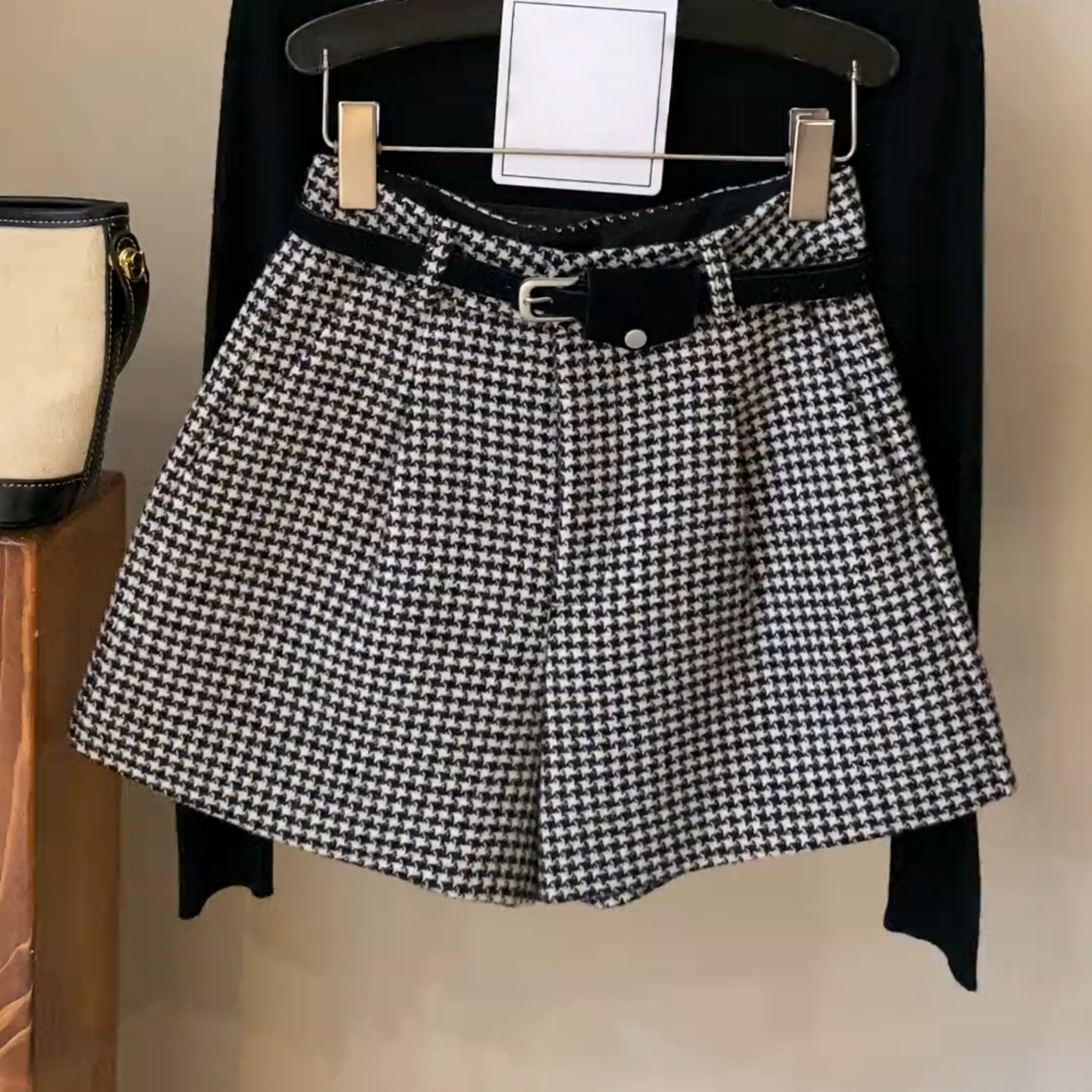 复古格子毛呢短裤女大码胖mm2025秋冬新款百搭外穿靴裤a字阔腿裤