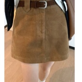 新款 2026年复古简约风灯芯绒半身裙女大码 显瘦百搭包臀短裙配腰带