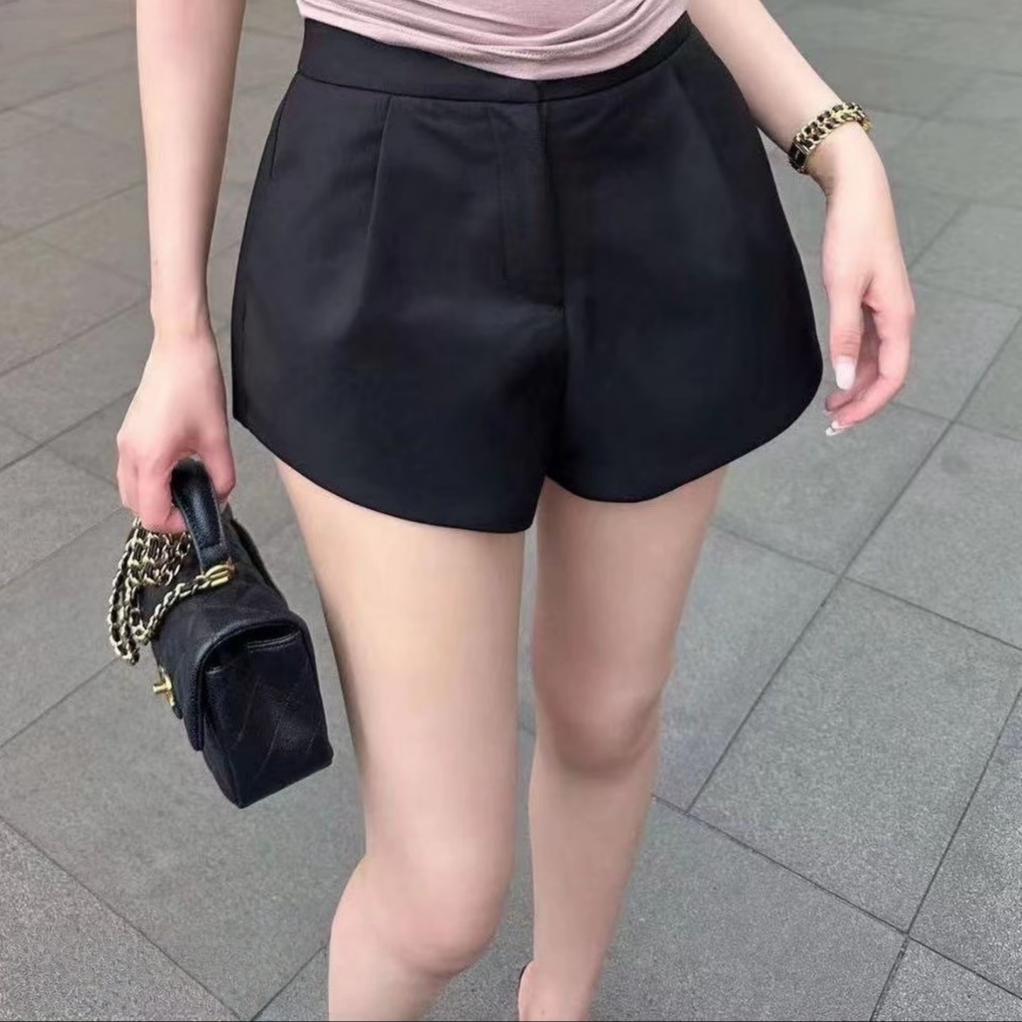 黑色西装短裤女夏季外穿小个子高腰显瘦梨形身材a字阔腿休闲热裤