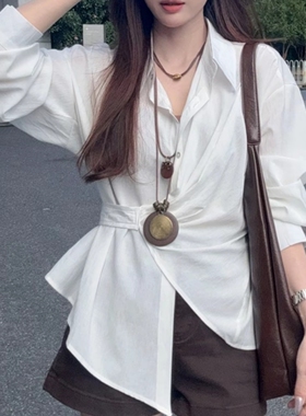 大码胖mm法式白色Polo衫长袖衬衫女2025新款秋季特别漂亮掐腰上衣
