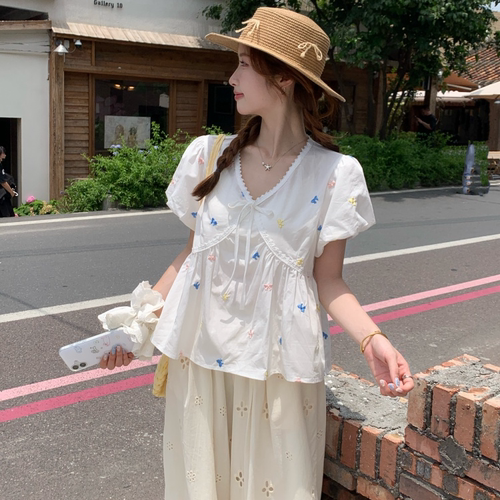 大码胖mm度假风宽松短袖上衣女