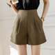 休闲短裤 短裤 2026春夏新款 时尚 高腰韩版 西装 A字宽松排扣阔腿裤 女