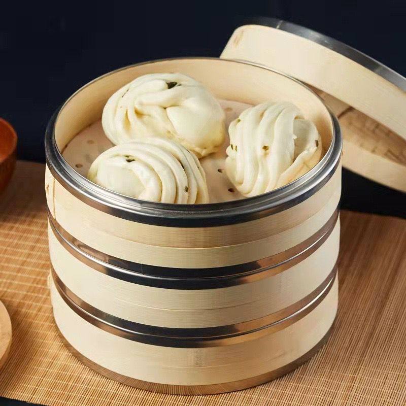 新款不锈钢包边商用小笼包馒头饺子酒楼家用手工竹笼屉小蒸笼蒸格