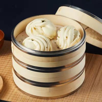 新款不锈钢包边商用小笼包馒头饺子酒楼家用手工竹笼屉小蒸笼蒸格