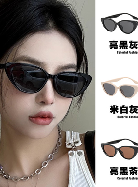 甜酷黑小猫眼墨镜网红高级防紫外线精致拽姐辣妹潮流太阳镜亮黑夏