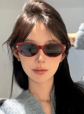 高级感猫眼墨镜女2025春夏新款复古红色窄框时尚小脸防晒太阳眼镜